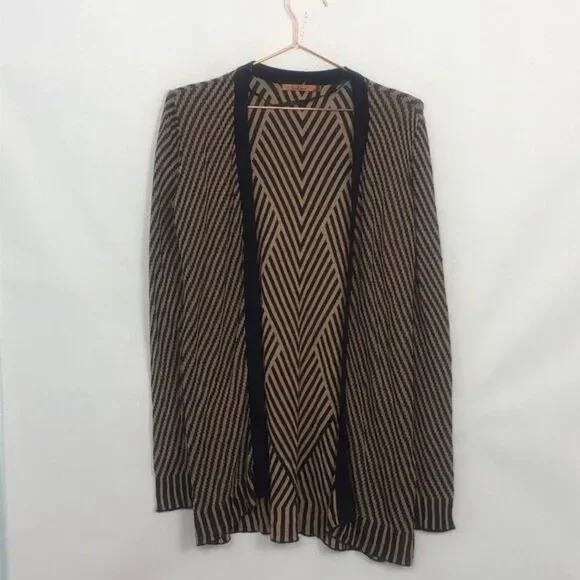 Belldini Open Front Cardigan Geo Stripes Tan & Navy New Condition Small - Picture 4 of 7